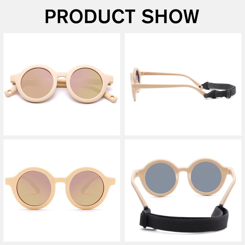 COASION Baby Polarized Round Sunglasses Flexible Rubber Shades with Strap for Toddler Newborn Infant Ages 0-24 Months - Image 3